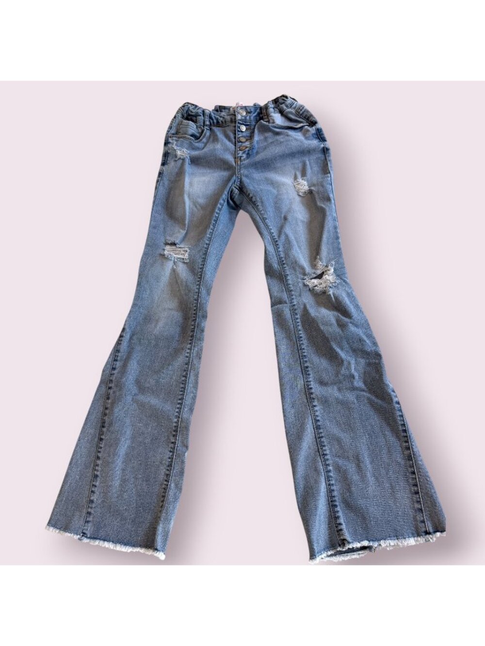 Girls Colorful Planet Button Down Distressed Flare Jeans